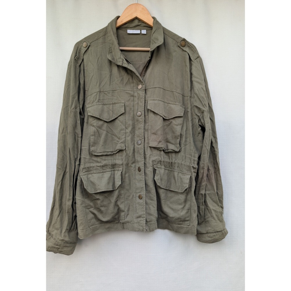 New York Company Womens XL Olive Green Linen Blend Military Field Safari Jacket